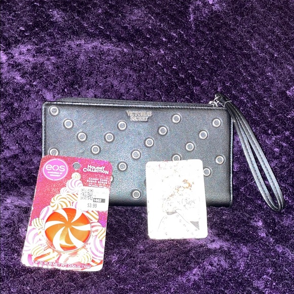 Victoria Secrets Black Wristlet, Lip Scrub, Pocket Mirror NEW - Picture 1 of 13